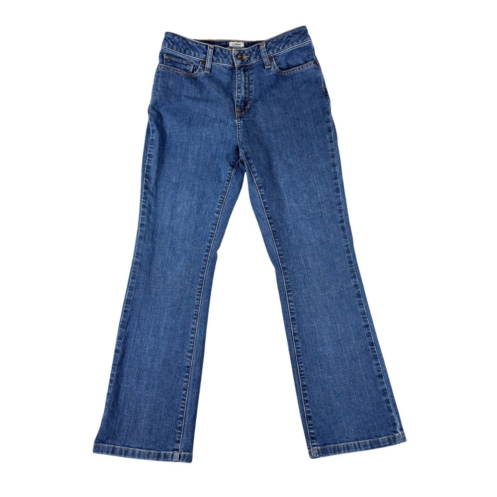 LL Bean Classic Fit Bootcut Jeans Womens Size 8 Petite Blue Denim Stretch